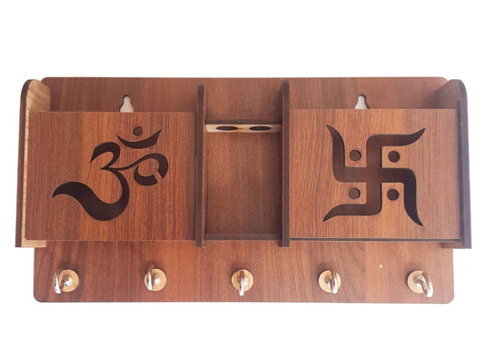 Om Swastik Wooden Phone Stand & Keyholder