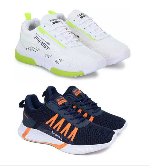 Sports Shoes For Men (White & Blue, 6) (Pack of 2)