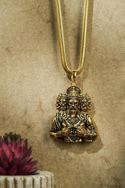 Panchamukhi Hanuman Pendant With Snake Golden Chain 9qd1c7-i3